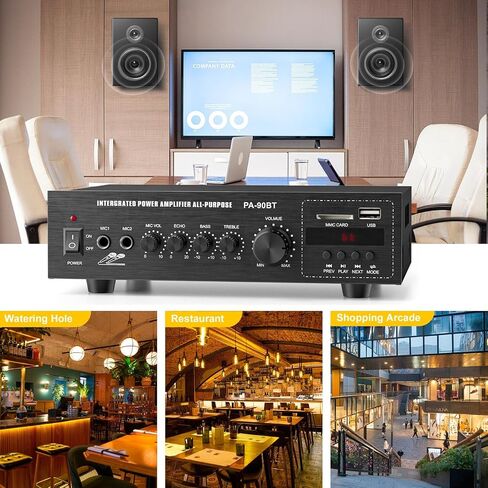 Facmogu FS-206 Public Address Amplifier, 60W Home Compact Public Address Mono Bluetooth Amplifier for PA Speakers, PA Amplifier PA System w/FM, BT, LED Display, Remote, USB/AUX/Mic in, 70V/100V Out in Saudi Arabia