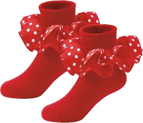 Durio Ruffle Socks for Girls Toddler Ruffle Socks Lace Polka Dot Socks for Kids Baby Socks Frilly Dress Ankle Socks in Kuwait