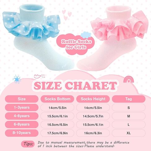 Durio Ruffle Socks for Girls Toddler Ruffle Socks Lace Polka Dot Socks for Kids Baby Socks Frilly Dress Ankle Socks in Kuwait