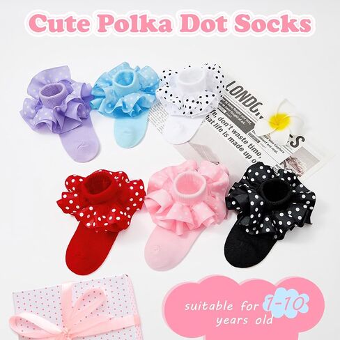 Durio Ruffle Socks for Girls Toddler Ruffle Socks Lace Polka Dot Socks for Kids Baby Socks Frilly Dress Ankle Socks in Kuwait