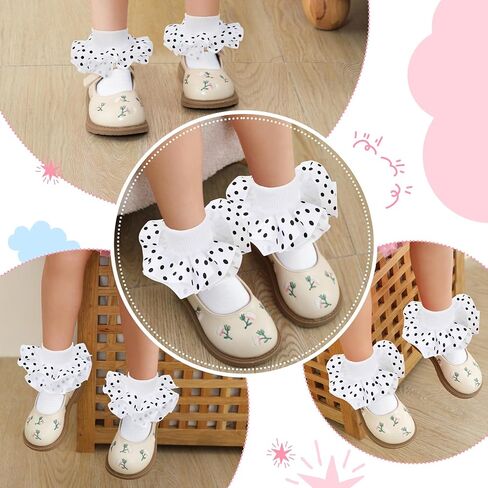 Durio Ruffle Socks for Girls Toddler Ruffle Socks Lace Polka Dot Socks for Kids Baby Socks Frilly Dress Ankle Socks in Kuwait