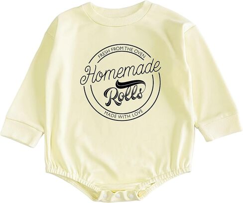 These Rolls Are Home Made Retro Onesie Thanksgiving Baby Fall Bubble Romper Turkey Little Chef Cute Shower Gift (0-6 Months, Vintage Print-Long Sleeve Bodysuit) in Saudi Arabia