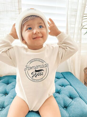 These Rolls Are Home Made Retro Onesie Thanksgiving Baby Fall Bubble Romper Turkey Little Chef Cute Shower Gift (0-6 Months, Vintage Print-Long Sleeve Bodysuit) in Saudi Arabia