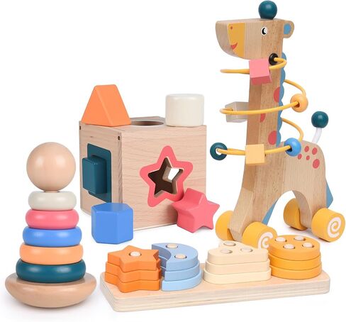 4-in-1 Wooden Montessori Toys for 3+ Year Old - Educational Sensory Toys for Toddlers Aged 3+, Baby Learning Toys for Boys and Girls, Christmas Thanksgiving Birthday Gifts in Saudi Arabia