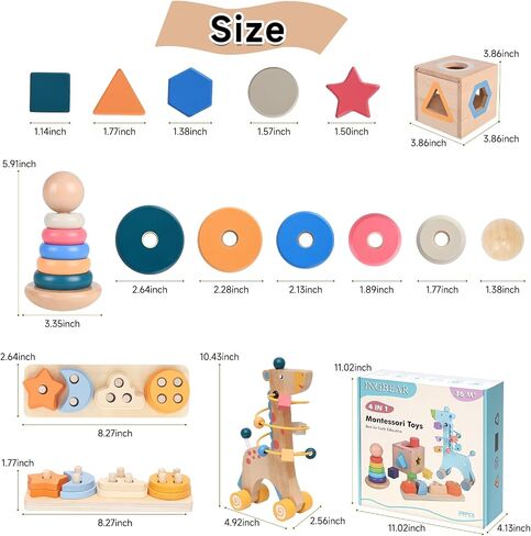 4-in-1 Wooden Montessori Toys for 3+ Year Old - Educational Sensory Toys for Toddlers Aged 3+, Baby Learning Toys for Boys and Girls, Christmas Thanksgiving Birthday Gifts in Saudi Arabia