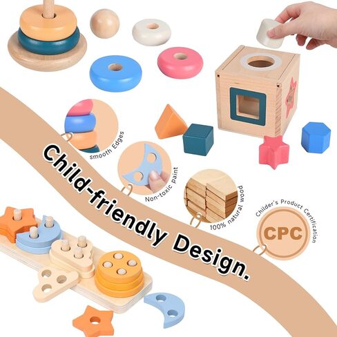 4-in-1 Wooden Montessori Toys for 3+ Year Old - Educational Sensory Toys for Toddlers Aged 3+, Baby Learning Toys for Boys and Girls, Christmas Thanksgiving Birthday Gifts in Saudi Arabia