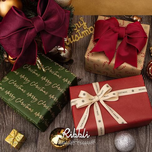 ورق تغليف عيد الميلاد من ريبلي هولي جولي أحمر وأخضر ورق الكرافت 3 لفات تشكيلة مطبوعة لعيد الميلاد - لفة صغيرة 17 بوصة × 120 بوصة (10 أقدام) لكل لفة in Saudi Arabia