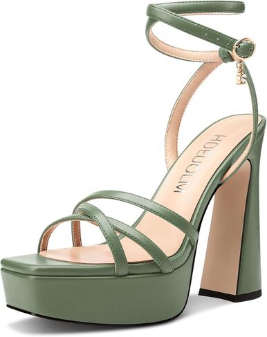 HDEUOLM Womens Chunky Block High Platform Heel Square Toe Sandals Ankle Strap Cross-Strap Buckle Prom Dress Summer 5.3 Inches Heels in Kuwait