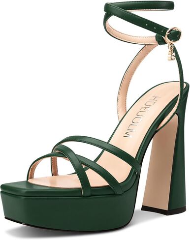 HDEUOLM Womens Chunky Block High Platform Heel Square Toe Sandals Ankle Strap Cross-Strap Buckle Prom Dress Summer 5.3 Inches Heels in Kuwait