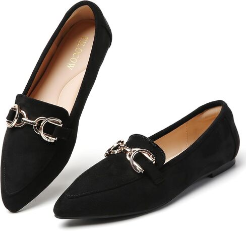 Tilocow Metal Chain Loafers Flats for Women Pointed Toe Slip on Flats Dressy Casual Comfortable Work Business Shoes in Saudi Arabia