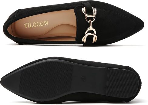Tilocow Metal Chain Loafers Flats for Women Pointed Toe Slip on Flats Dressy Casual Comfortable Work Business Shoes in Saudi Arabia