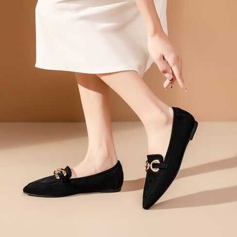 Tilocow Metal Chain Loafers Flats for Women Pointed Toe Slip on Flats Dressy Casual Comfortable Work Business Shoes in Saudi Arabia