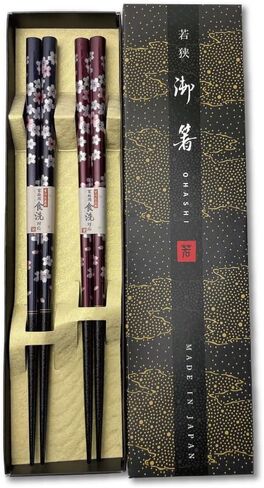 Premium Japanese Chopsticks Reusable 2pcs set [ Made in Japan ] Traditional Lacquer Art Wooden Chopsticks (Flower Navy/Purple(YM204)) in Saudi Arabia