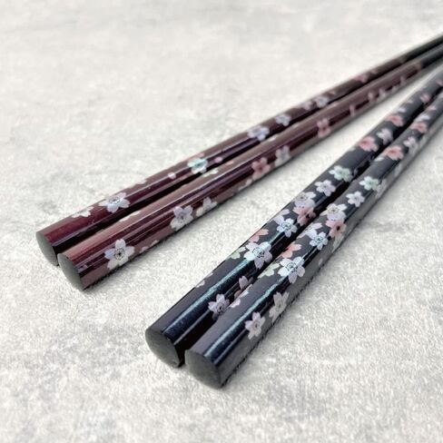 Premium Japanese Chopsticks Reusable 2pcs set [ Made in Japan ] Traditional Lacquer Art Wooden Chopsticks (Flower Navy/Purple(YM204)) in Saudi Arabia