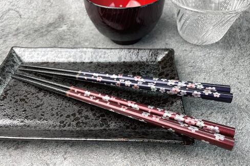 Premium Japanese Chopsticks Reusable 2pcs set [ Made in Japan ] Traditional Lacquer Art Wooden Chopsticks (Flower Navy/Purple(YM204)) in Saudi Arabia