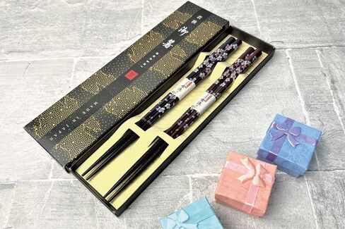Premium Japanese Chopsticks Reusable 2pcs set [ Made in Japan ] Traditional Lacquer Art Wooden Chopsticks (Flower Navy/Purple(YM204)) in Saudi Arabia