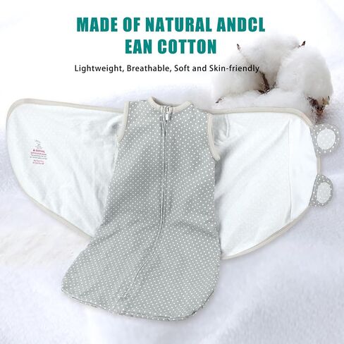 LANDICI Baby Sleep Sack 0-3 Months, 100% Cotton Swaddles for Newborns, Baby Wearable Blanket, Sleeping Bag with 2-Way Zip for Baby Girl Boy, Easy Changes Swaddle Sack (Gray Polka Dots, One Size) in Saudi Arabia