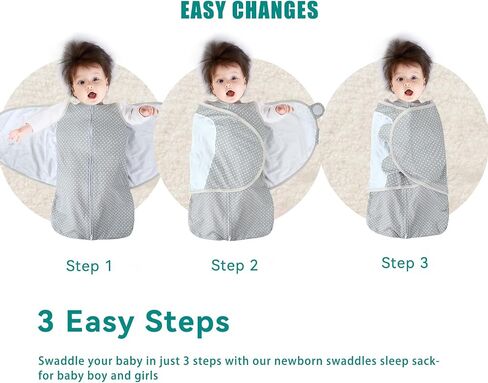 LANDICI Baby Sleep Sack 0-3 Months, 100% Cotton Swaddles for Newborns, Baby Wearable Blanket, Sleeping Bag with 2-Way Zip for Baby Girl Boy, Easy Changes Swaddle Sack (Gray Polka Dots, One Size) in Saudi Arabia