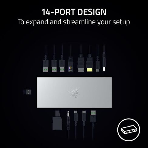 Razer USB 4 Dock, 14 Ports, Windows & Mac Compatible, Black | USB-C, USB-A, HDMI, DP, Ethernet, SD, 3.5mm, Dual Monitor (4K 120 Hz), Laptop & Phone Fast Charge, Durable Lightweight Casing in Saudi Arabia