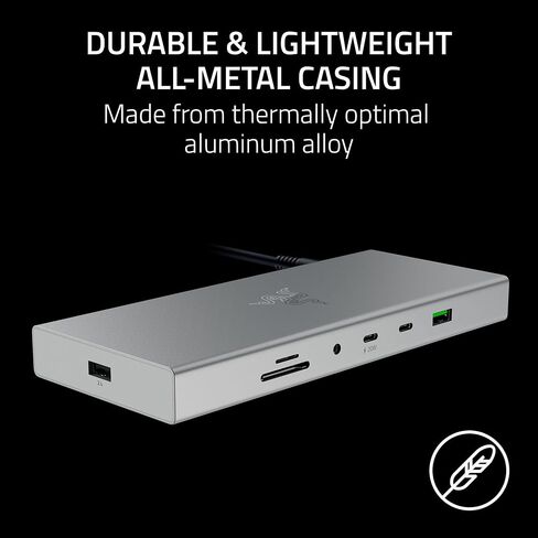 Razer USB 4 Dock, 14 Ports, Windows & Mac Compatible, Black | USB-C, USB-A, HDMI, DP, Ethernet, SD, 3.5mm, Dual Monitor (4K 120 Hz), Laptop & Phone Fast Charge, Durable Lightweight Casing in Saudi Arabia