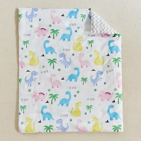 طقم سرير أطفال مكون من 3 قطع باللون الأبيض لحاف مبطن مع ملاءة جاهزة وتنورة سرير للأولاد والبنات طقم سرير أطفال على شكل دائرة لطيفة مع مجموعة مفروشات أطفال بنقاط ملونة باللون الوردي والأصفر والرمادي المخضر in Kuwait