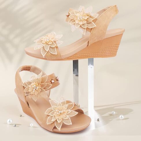Womens Wedge Sandals Elastic Ankle Straps Open Toe Elegant Thick Soles Comfortable Dream Pairs in Saudi Arabia