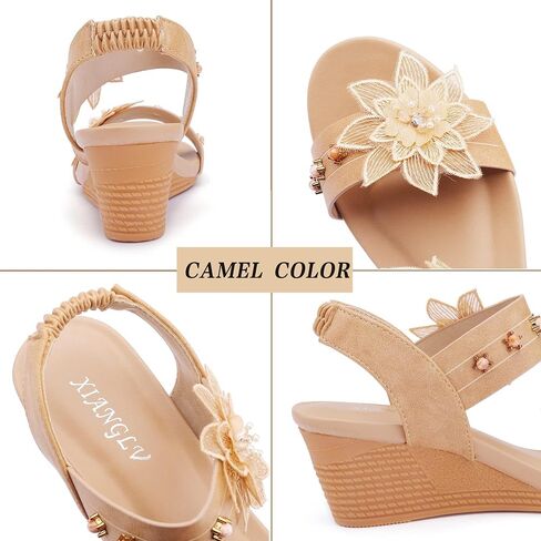 Womens Wedge Sandals Elastic Ankle Straps Open Toe Elegant Thick Soles Comfortable Dream Pairs in Saudi Arabia