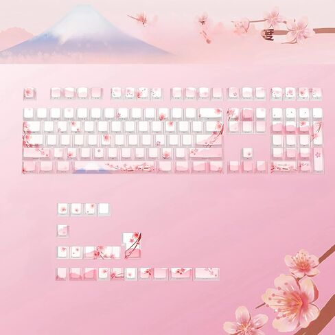 Cherry Blossom Pink Keycaps,PBT Dye Sub OEM Profile Cute Flower Keycaps Full Size 134 Keys Custom keycap Set for Cherry MX Switches 104 60% 75% Mechanical Gaming Keyboard DIY keycaps in Saudi Arabia