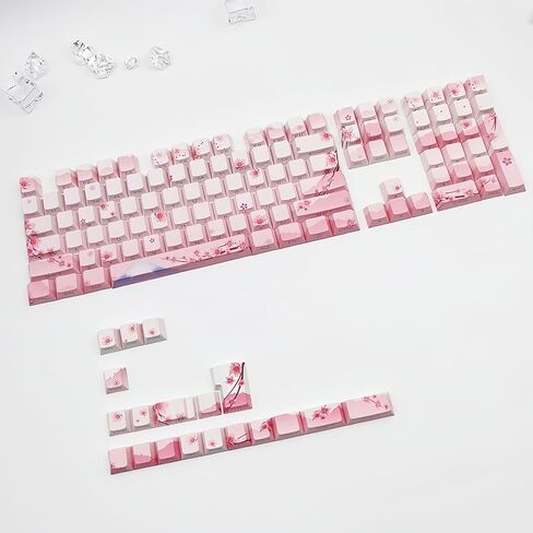 Cherry Blossom Pink Keycaps,PBT Dye Sub OEM Profile Cute Flower Keycaps Full Size 134 Keys Custom keycap Set for Cherry MX Switches 104 60% 75% Mechanical Gaming Keyboard DIY keycaps in Saudi Arabia