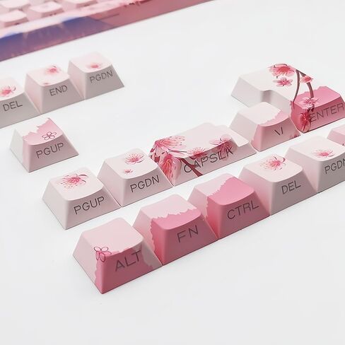 Cherry Blossom Pink Keycaps,PBT Dye Sub OEM Profile Cute Flower Keycaps Full Size 134 Keys Custom keycap Set for Cherry MX Switches 104 60% 75% Mechanical Gaming Keyboard DIY keycaps in Saudi Arabia