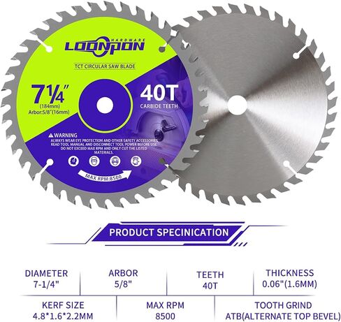 7-1/4'' Circular Saw Blades with x5/8''Arbor,40 Tooth Alloy Steel TCT Cutting Disc for Cuts Hard & Soft Wood,Chipboard & Plywood,2PC in Saudi Arabia