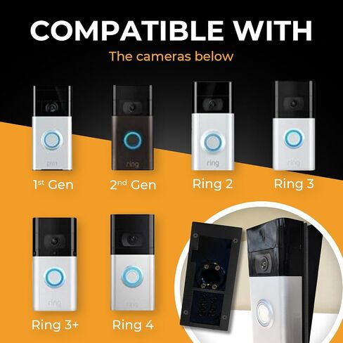 SplashNColor No-Drill Ring Doorbell Mount for Vinyl Siding, Compatible with Ring Doorbell 1, 2, 3, 4 and Battery Models – Easy No-Holes Installation for Apartment and HOA-Friendly Setup in Saudi Arabia