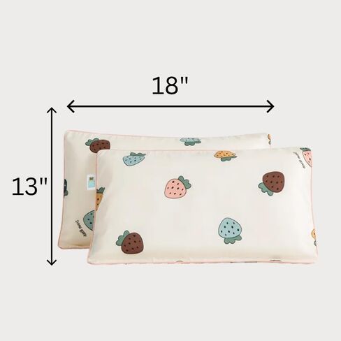 Toddler Pillowcase for Bedtime 2 Pack, 13" x 18" - Organic 100% Cotton Pillow Case with Fun for Boy & Girl - Pillowcase Only (Strawberry) in Saudi Arabia