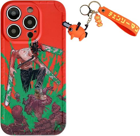 Anime Phone Case Compatible with iPhone 12,Denji Chainsaw Man Phone Case for iPhone 11 12 13 14,Comes with Cute Keychain,Style2 in Saudi Arabia