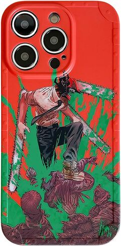 Anime Phone Case Compatible with iPhone 12,Denji Chainsaw Man Phone Case for iPhone 11 12 13 14,Comes with Cute Keychain,Style2 in Saudi Arabia