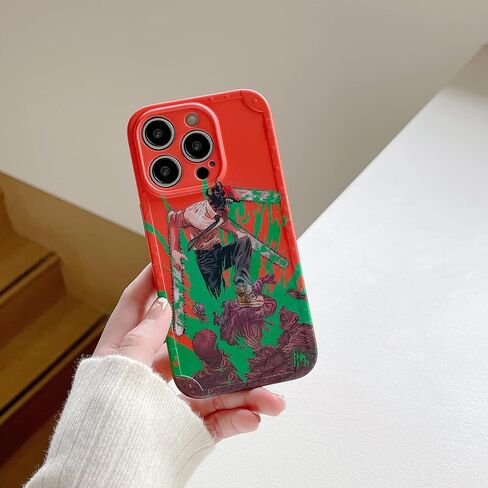 Anime Phone Case Compatible with iPhone 12,Denji Chainsaw Man Phone Case for iPhone 11 12 13 14,Comes with Cute Keychain,Style2 in Saudi Arabia