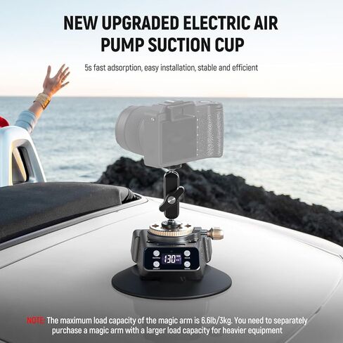 NEEWER 6" Electric Camera Suction Mount with Ball Head Magic Arm, Automatic Air Pump Vacuum Suction Cup, Aluminum Alloy Car Windshield Window Mount for Action Camera/Camera/Phone, CA017 in Saudi Arabia