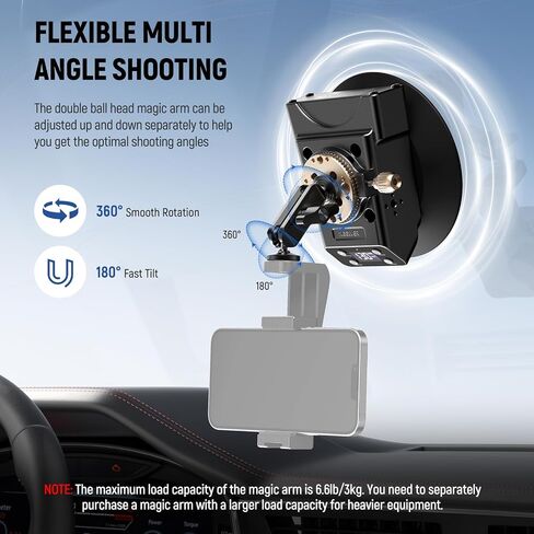 NEEWER 6" Electric Camera Suction Mount with Ball Head Magic Arm, Automatic Air Pump Vacuum Suction Cup, Aluminum Alloy Car Windshield Window Mount for Action Camera/Camera/Phone, CA017 in Saudi Arabia