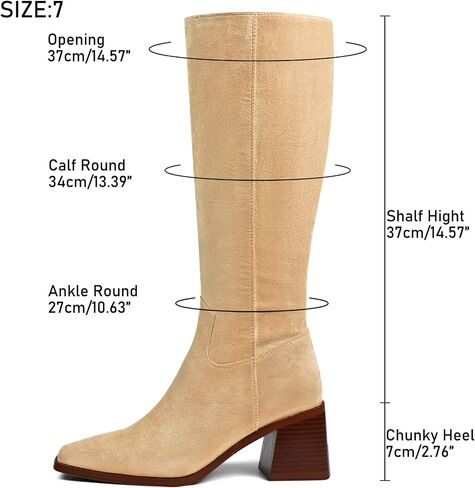UBWDU Knee High Boots Women Chunky Heel Square Toe Tall Boots High Heel Long Booties with Zip in Saudi Arabia