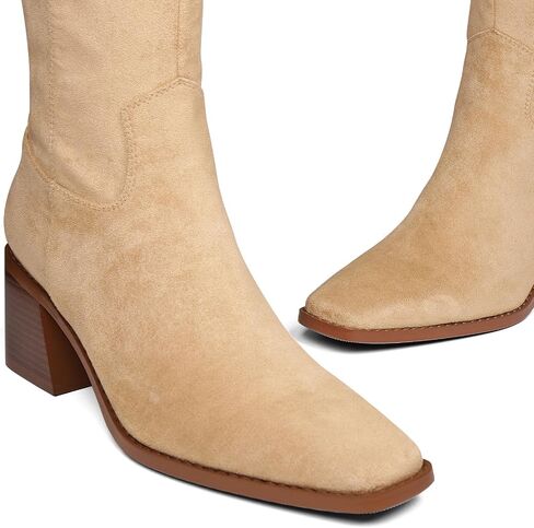 UBWDU Knee High Boots Women Chunky Heel Square Toe Tall Boots High Heel Long Booties with Zip in Saudi Arabia