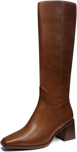 UBWDU Knee High Boots Women Chunky Heel Square Toe Tall Boots High Heel Long Booties with Zip in Saudi Arabia