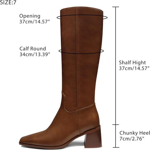 UBWDU Knee High Boots Women Chunky Heel Square Toe Tall Boots High Heel Long Booties with Zip in Saudi Arabia