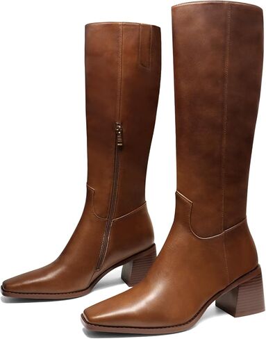 UBWDU Knee High Boots Women Chunky Heel Square Toe Tall Boots High Heel Long Booties with Zip in Saudi Arabia