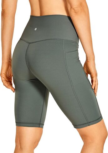 CRZ YOGA Women's Naked Feeling Long Biker Shorts - 10'' High Waist Workout Yoga Gym Running Spandex Shorts Side Pockets in Saudi Arabia