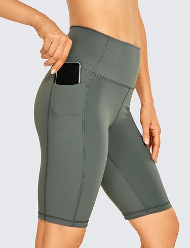CRZ YOGA Women's Naked Feeling Long Biker Shorts - 10'' High Waist Workout Yoga Gym Running Spandex Shorts Side Pockets in Saudi Arabia