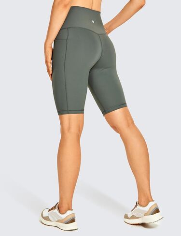 CRZ YOGA Women's Naked Feeling Long Biker Shorts - 10'' High Waist Workout Yoga Gym Running Spandex Shorts Side Pockets in Saudi Arabia