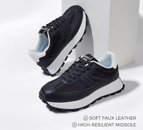 LUCKY STEP Women's Platform Retro Sneakers Classic Trainers Casual Footwear Tennis Running Chunky Lace-up Stylish Walking Shoes in Kuwait