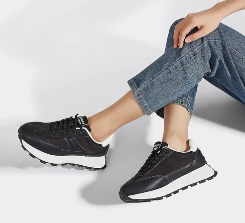 LUCKY STEP Women's Platform Retro Sneakers Classic Trainers Casual Footwear Tennis Running Chunky Lace-up Stylish Walking Shoes in Kuwait