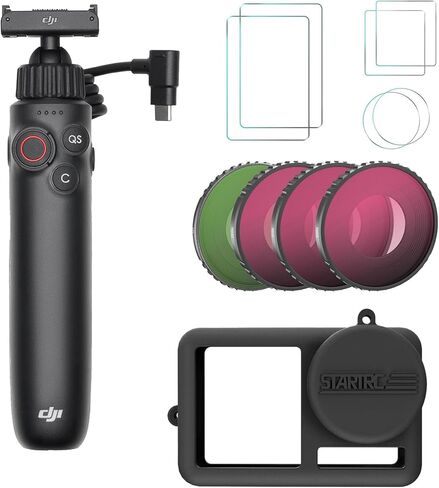 DJI Osmo Action Multifunctional Charging Handle with ND Filter Set, Silicone Camera Case, and Tempered Glass Screen Protectors Bundle - Charging Handle with high-Capacity Battery (4 Items) in Saudi Arabia