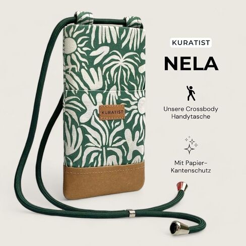 NELA Cotton Twill & Paper Phone Sleeve with Strap - Handmade Phone Case Compatible with iPhone (Midnight Bloom, Medium) in Kuwait